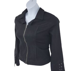 Baccini Womens Black Denim Jacket With Lace‎ Up Wrist Size PXL
